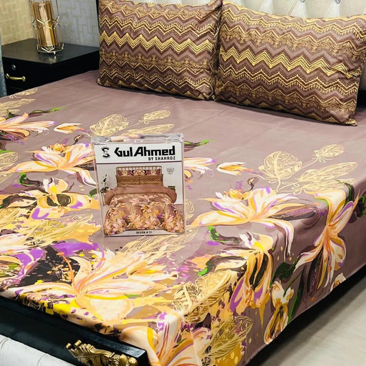 Multicolor cotton salonica printed bedsheet 3pc double bed set with pillow covers soft breathable durable vibrant home bedding