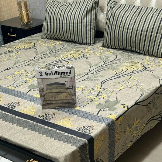 Multicolor cotton salonica printed bedsheet 3pc double bed set with pillow covers soft breathable durable vibrant everyday bedding