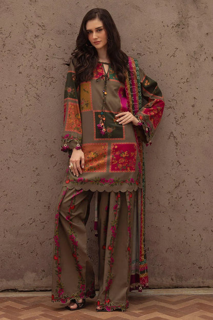 Brown digital print lawn 3 piece suit with chiffon dupatta elegant summer outfit for women soft breathable fabric