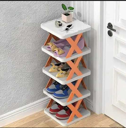 4-layer foldable shoe rack organizer red black