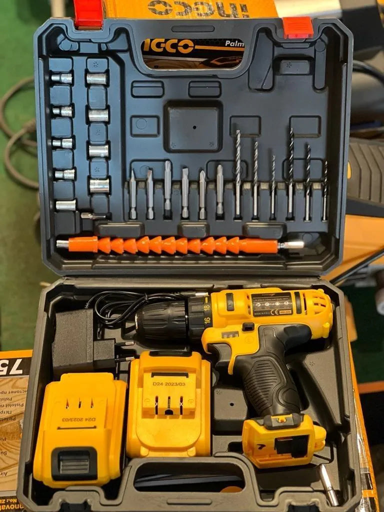 Electric drill machine 48 pcs tool kit set yellow, home DIY drilling and repair tools set for household and workshop use