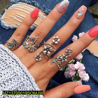 Swift Mart antique flower rings set silver plated 4 pcs women fashion