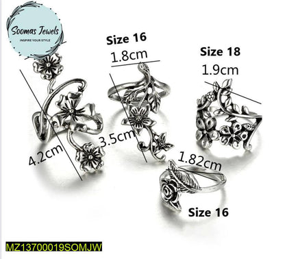 Swift Mart antique flower rings set silver plated 4 pcs women fashion