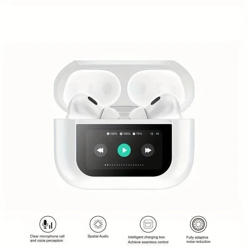 A9 Pro touch screen wireless Airpods Bluetooth 5.2 white earbuds with smart case, noise cancelling headphones for calls music and travel