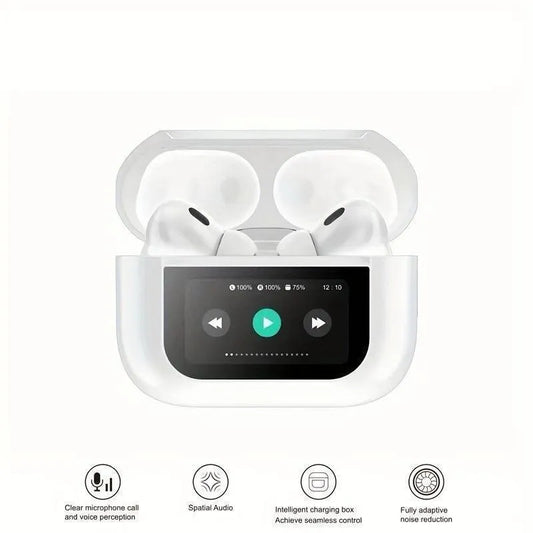 A9 Pro touch screen wireless Airpods Bluetooth 5.2 white earbuds with smart case, noise cancelling headphones for calls music and travel