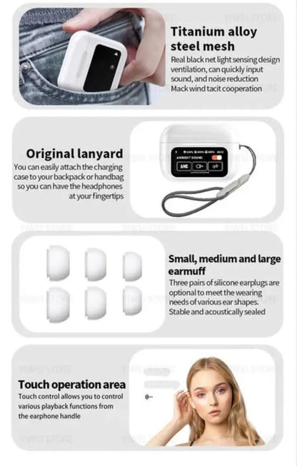 A9 Pro touch screen wireless Airpods Bluetooth 5.2 white earbuds with smart case, noise cancelling headphones for calls music and travel