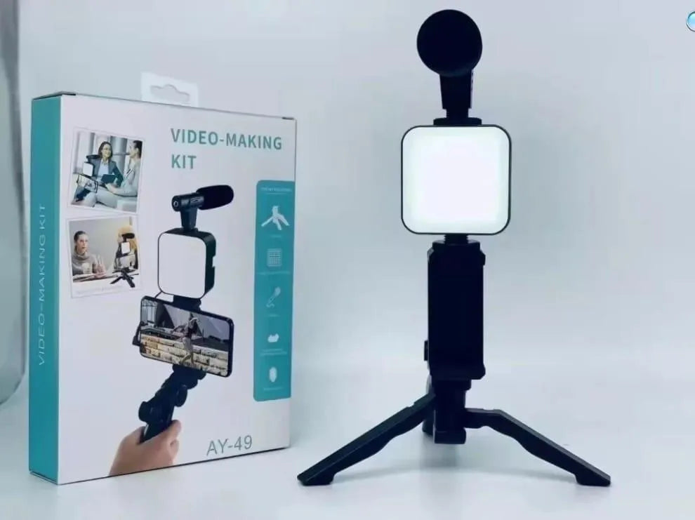 Portable tripod stand black adjustable phone holder, lightweight mobile stand for video recording photography and content creation use