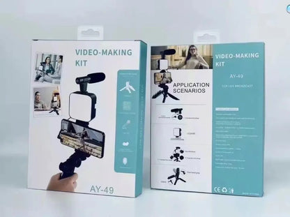 Portable tripod stand black adjustable phone holder, lightweight mobile stand for video recording photography and content creation use