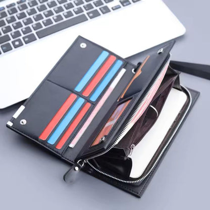 PU leather long wallet unisex with wrist strap, stylish multicolor wallet for men and women for daily use office and travel