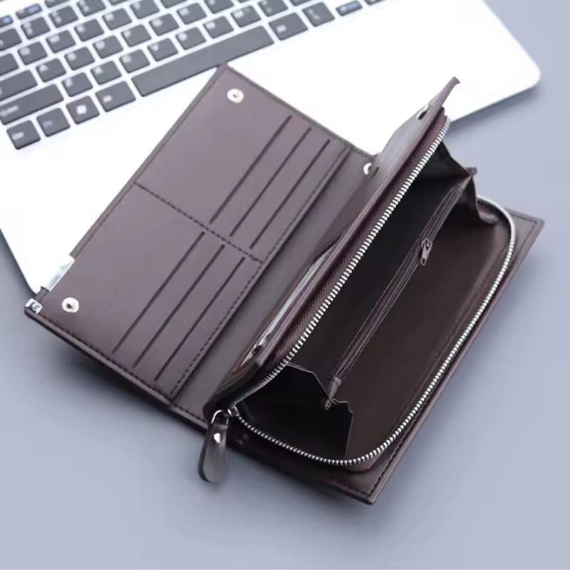 PU leather long wallet unisex with wrist strap, stylish multicolor wallet for men and women for daily use office and travel
