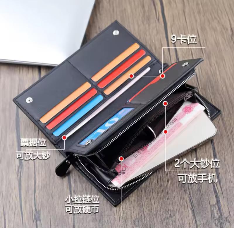 PU leather long wallet unisex with wrist strap, stylish multicolor wallet for men and women for daily use office and travel