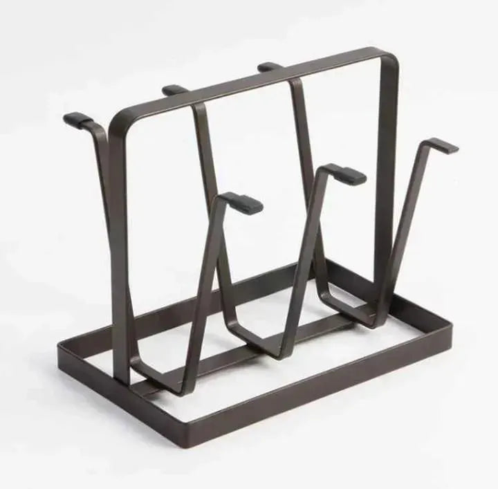 Black metal glass holder for kitchen counter, space saving organizer for storing multiple glasses, ideal for home, tea serving and gatherings