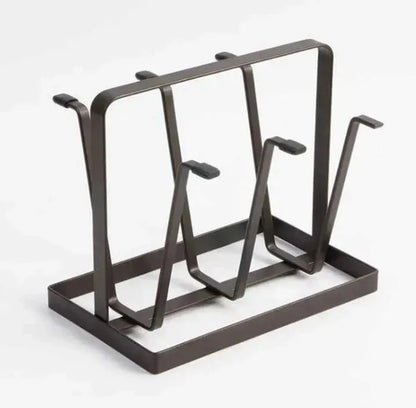 Black metal glass holder for kitchen counter, space saving organizer for storing multiple glasses, ideal for home, tea serving and gatherings