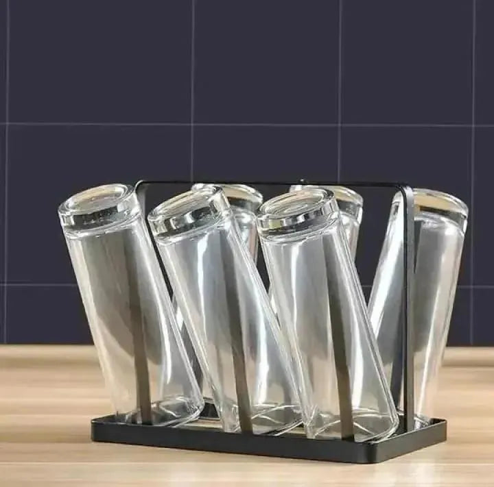 Black metal glass holder for kitchen counter, space saving organizer for storing multiple glasses, ideal for home, tea serving and gatherings