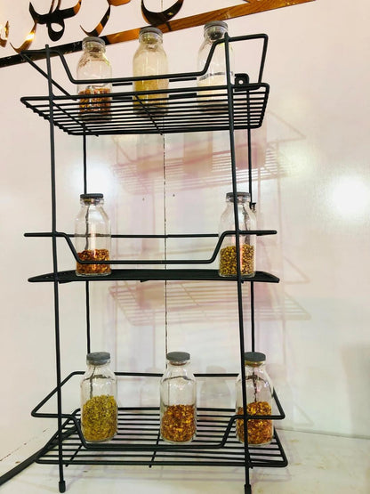 3 tier metal kitchen rack black wall organizer for spices snacks and storage, space saving shelf for kitchen bathroom and home use