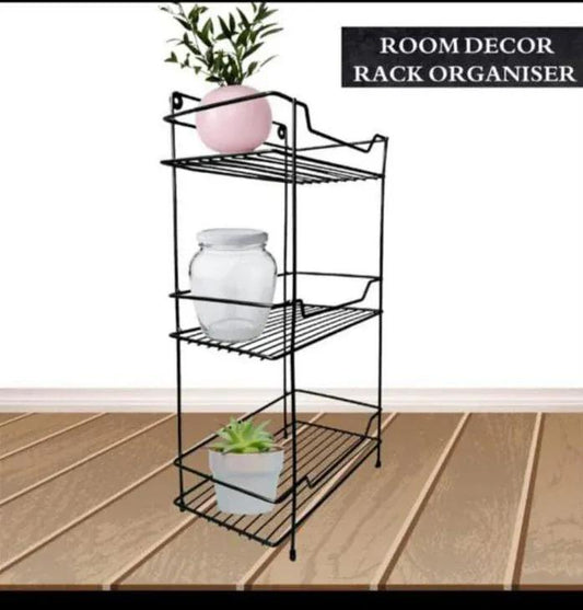 3 tier metal kitchen rack black wall organizer for spices snacks and storage, space saving shelf for kitchen bathroom and home use