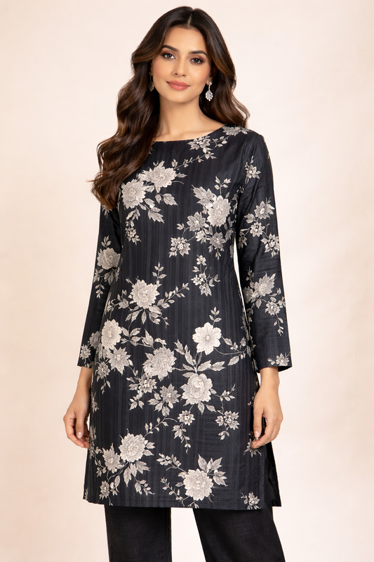 Black printed polo cotton 2 piece suit for women casual wear soft breathable fabric matching shirt and trouser set