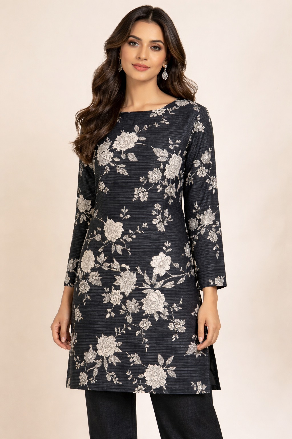 Black printed polo cotton 2 piece suit for women casual wear soft breathable fabric matching shirt and trouser set