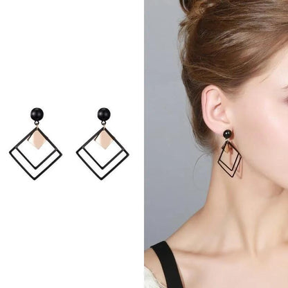 Swift Mart square design earrings black gold alloy studs women fashion