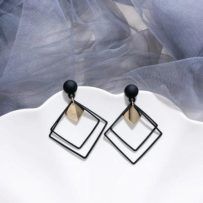 Swift Mart square design earrings black gold alloy studs women fashion