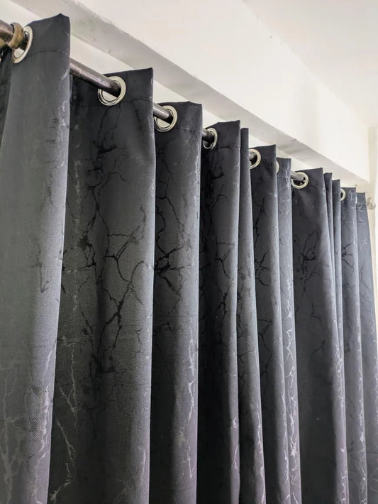 Black velvet textured curtain 55x92 inch panel, marble pattern luxury curtain for bedroom living room home decor use