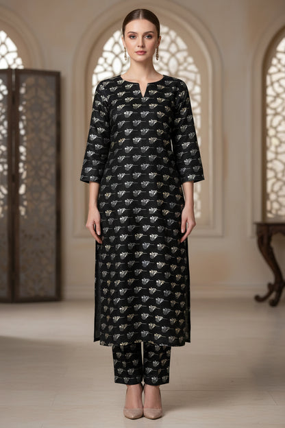 Black printed polo cotton 2 piece suit for women with matching shirt and trouser soft breathable casual summer outfit