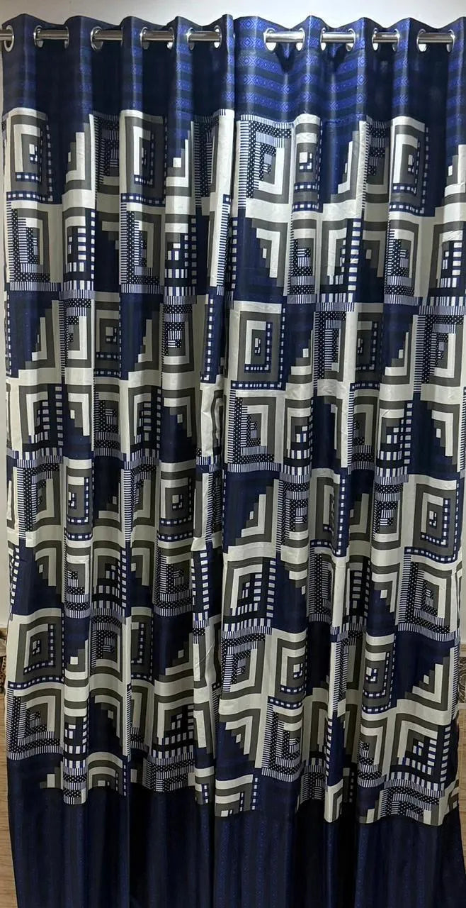 Blue printed cotton curtains 2 pcs set 60x102 inch panels, soft breathable curtains for bedroom living room modern home decor use