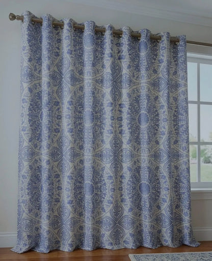 Blue printed cotton curtain 52x90 inch panel, soft fabric curtain for bedroom living room home decor with modern printed design