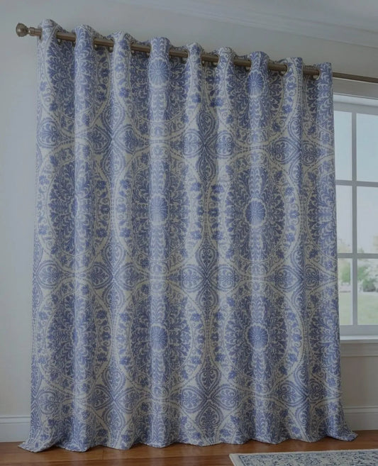 Blue printed cotton curtain 52x90 inch panel, soft fabric curtain for bedroom living room home decor with modern printed design