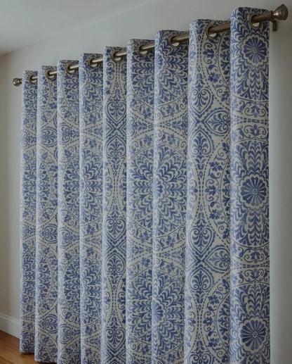 Blue printed cotton curtain 52x90 inch panel, soft fabric curtain for bedroom living room home decor with modern printed design