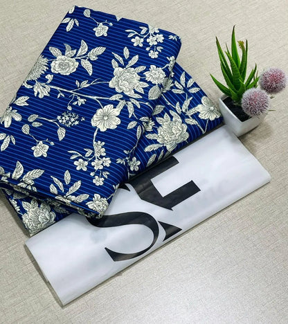 Blue printed polo cotton 2 piece suit for women casual wear soft breathable fabric matching shirt and trouser set