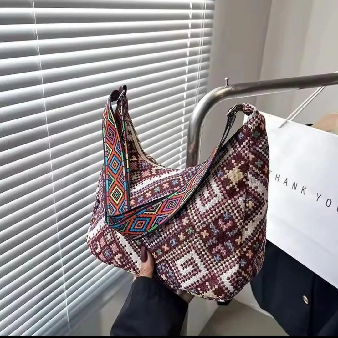 Boho pattern shoulder bag by Swift Mart with colorful strap and spacious design for stylish everyday use