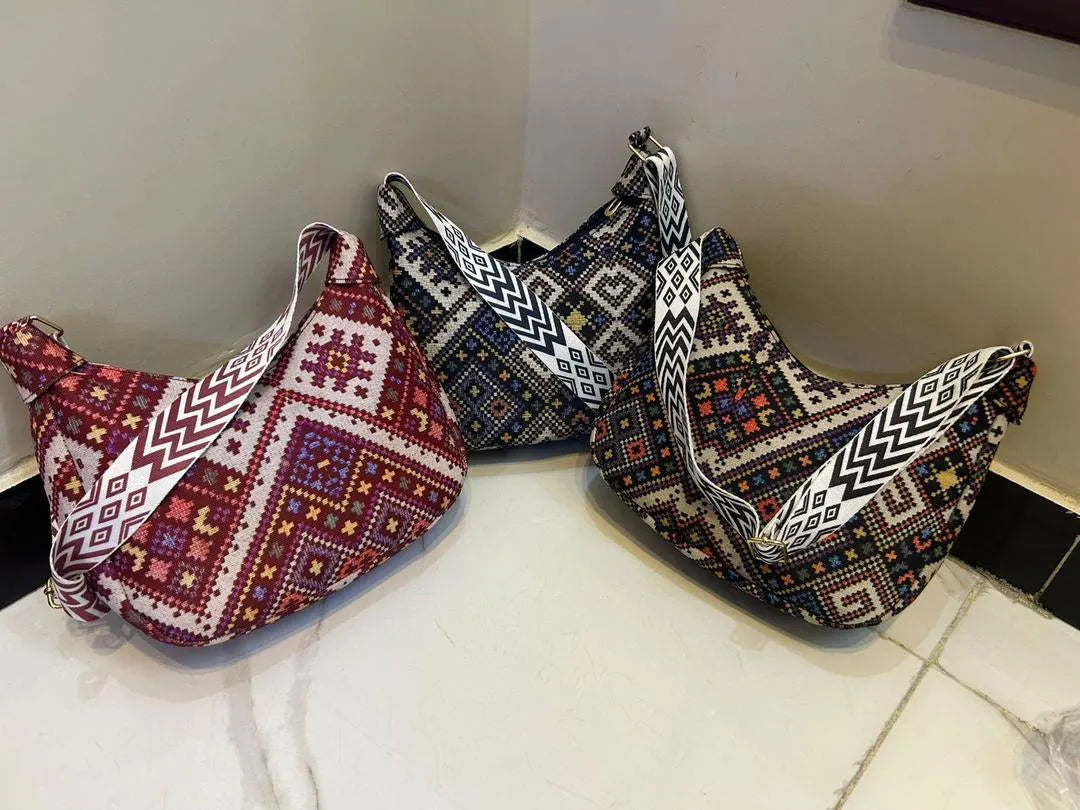 Boho pattern shoulder bag by Swift Mart with colorful strap and spacious design for stylish everyday use