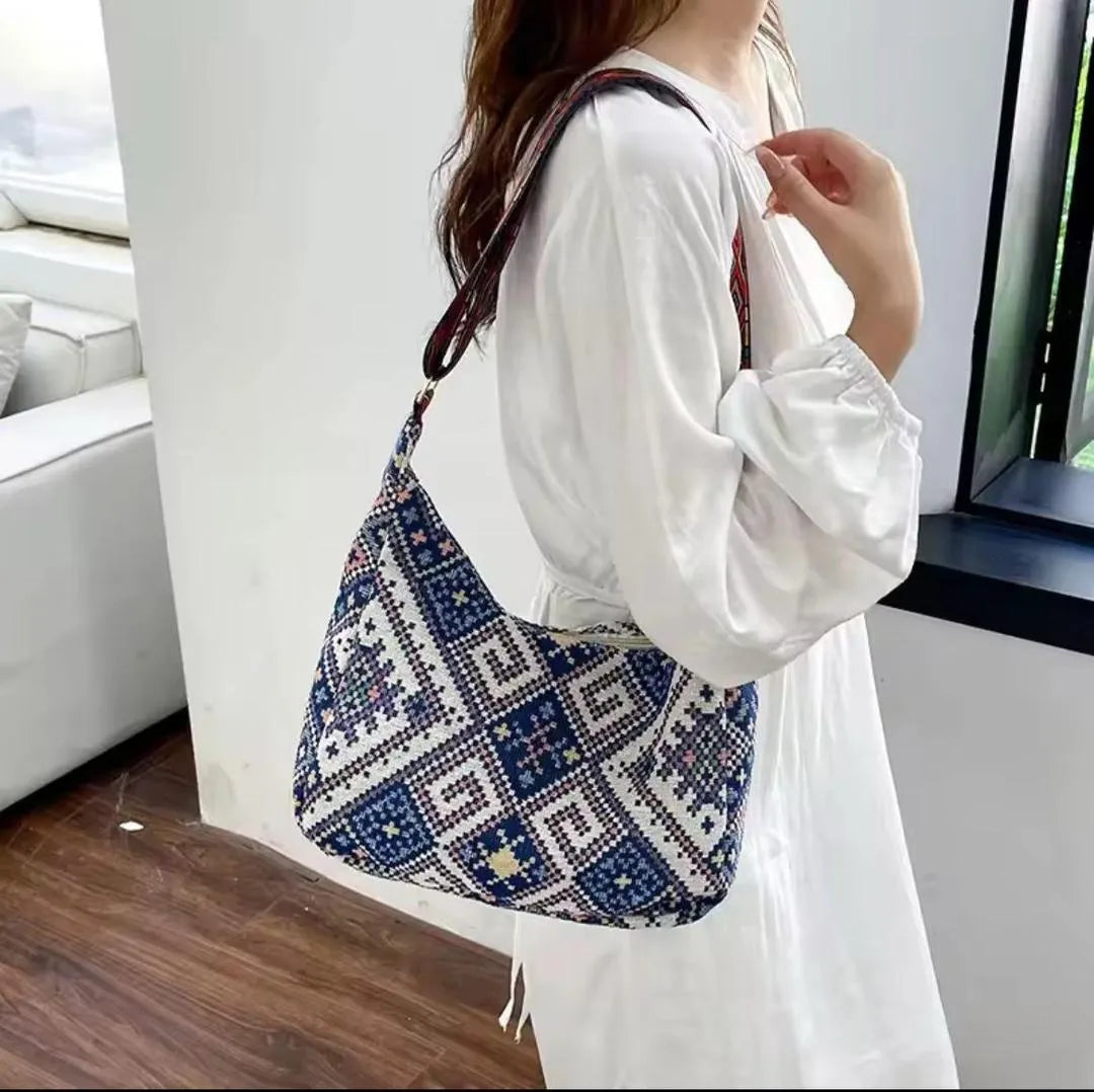 Boho pattern shoulder bag by Swift Mart with colorful strap and spacious design for stylish everyday use