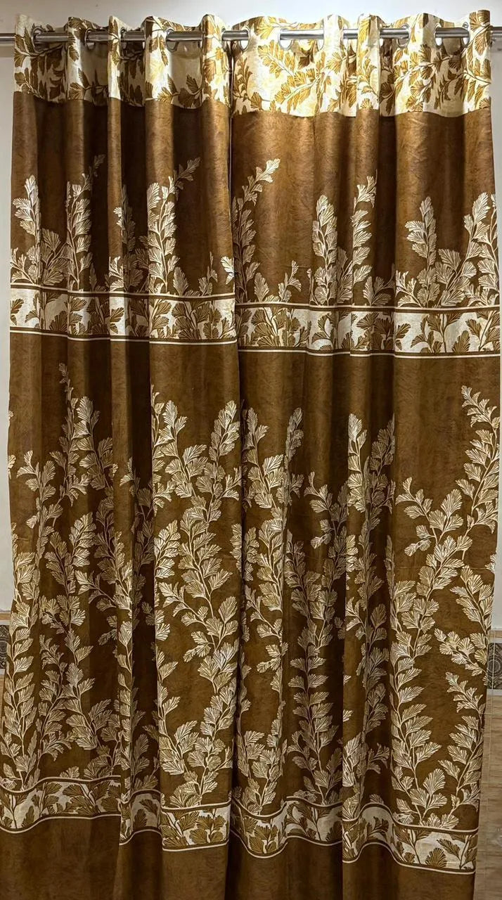 Brown printed cotton curtains 2 pcs set 60x102 inch panels, soft breathable curtains for bedroom living room home decor use