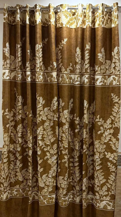 Brown printed cotton curtains 2 pcs set 60x102 inch panels, soft breathable curtains for bedroom living room home decor use