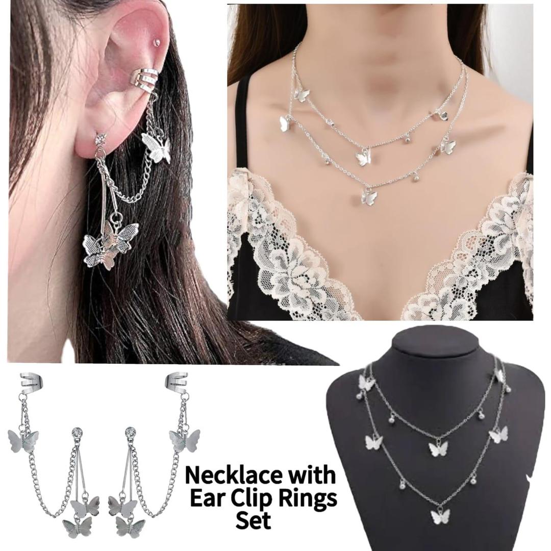 butterfly jewelry set women silver plated necklace earrings Swift Mart Pakistan