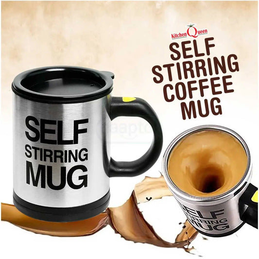 automatic self stirring coffee mug with travel lid black stainless steel