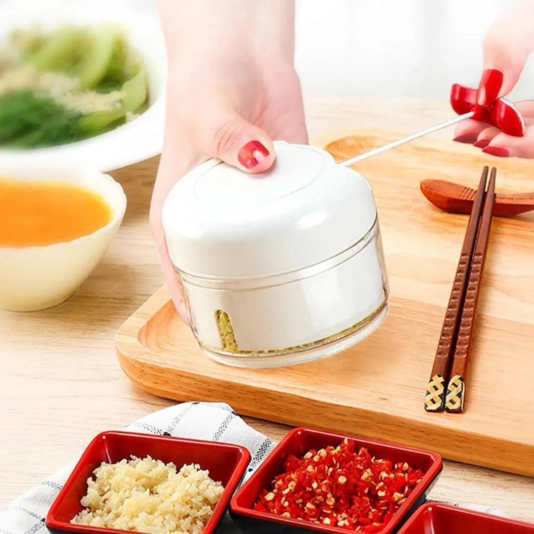 White ABS vegetable cutter one touch chopper for kitchen, compact food processor for garlic ginger vegetables and meat daily cooking use