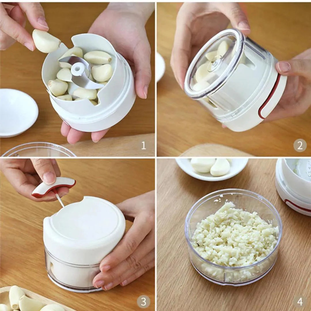 White ABS vegetable cutter one touch chopper for kitchen, compact food processor for garlic ginger vegetables and meat daily cooking use