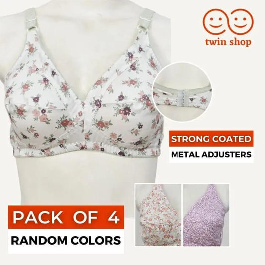 Pack of 4 cotton floral printed bras for women soft breathable comfortable daily wear multicolor set