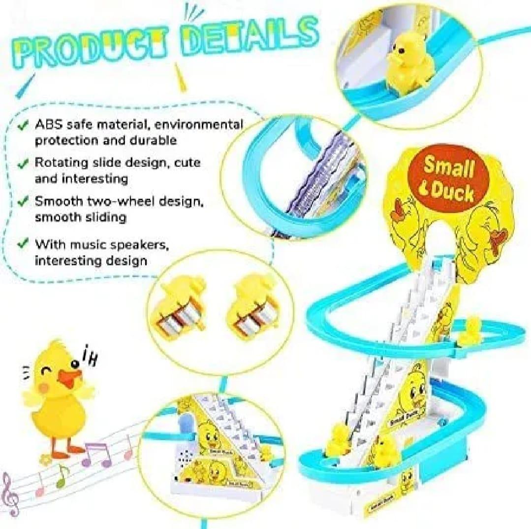 Duck sliding track toy for kids electric musical set with yellow design and moving ducks fun indoor outdoor play