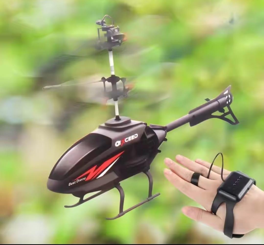 Electric RC helicopter toy for kids with induction watch black and red flying toy with USB charging for outdoor play