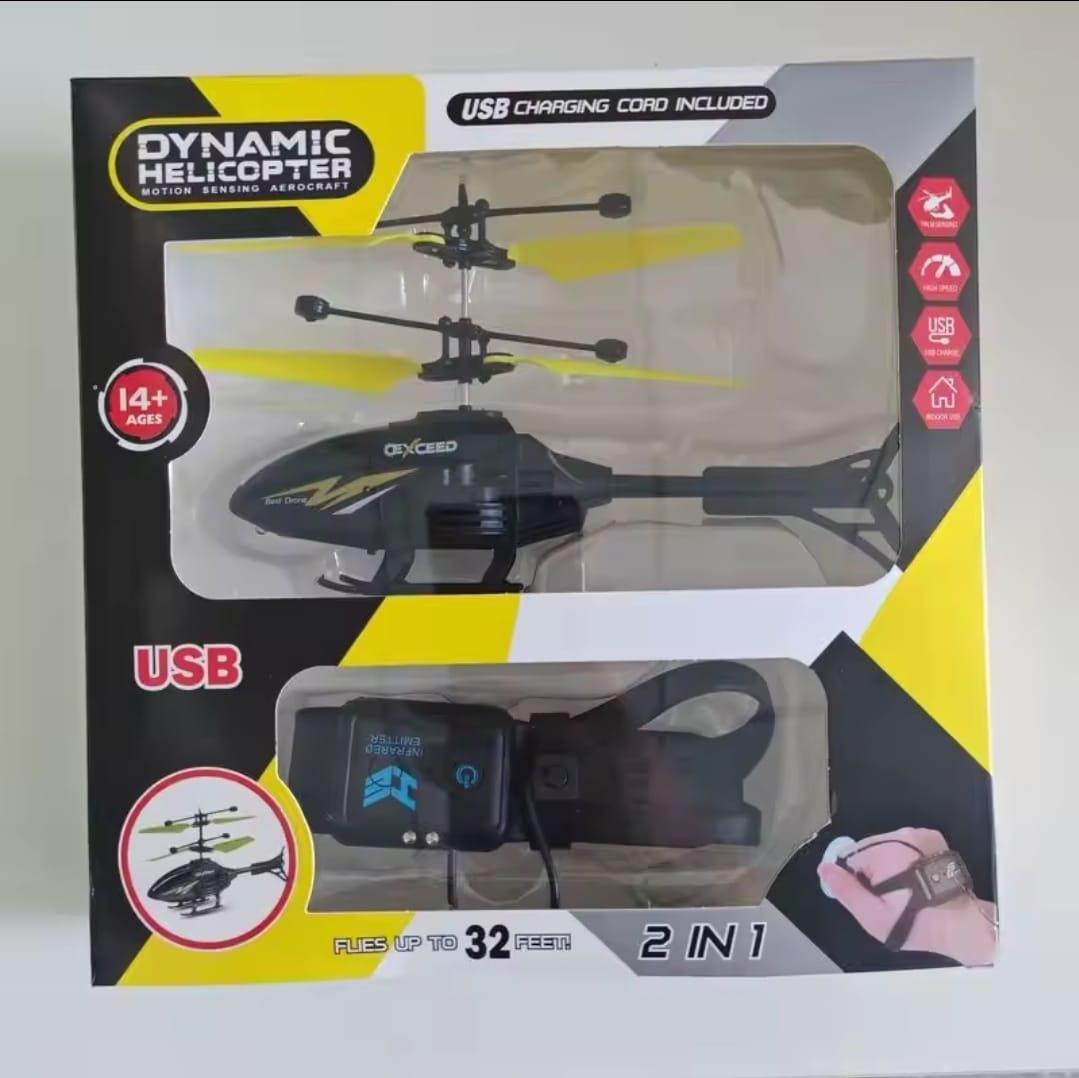 Electric RC helicopter toy for kids with induction watch black and red flying toy with USB charging for outdoor play