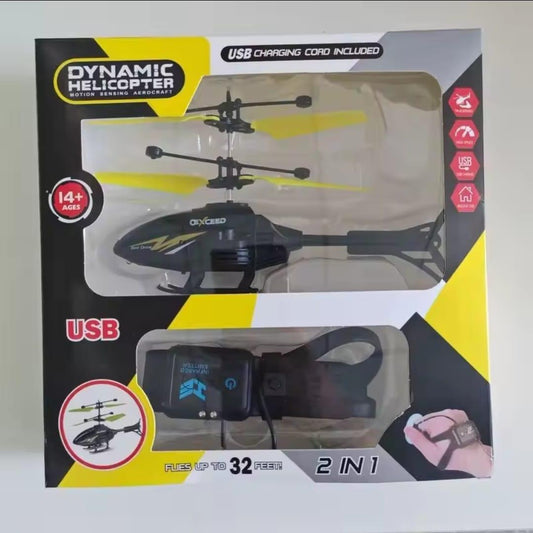 Electric RC helicopter toy for kids with induction watch black and red flying toy with USB charging for outdoor play
