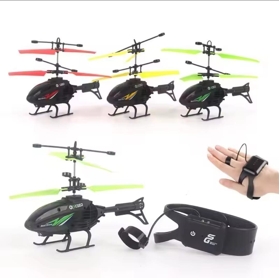 Electric RC helicopter toy for kids with induction watch black and red flying toy with USB charging for outdoor play