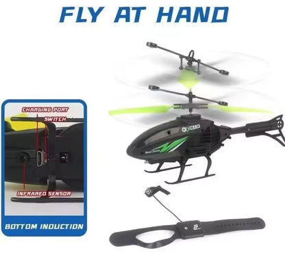 Electric RC helicopter toy for kids with induction watch black and red flying toy with USB charging for outdoor play