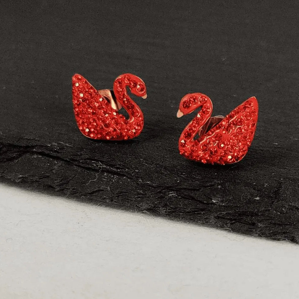 Swift Mart swan earrings elegant alloy studs for women black red white