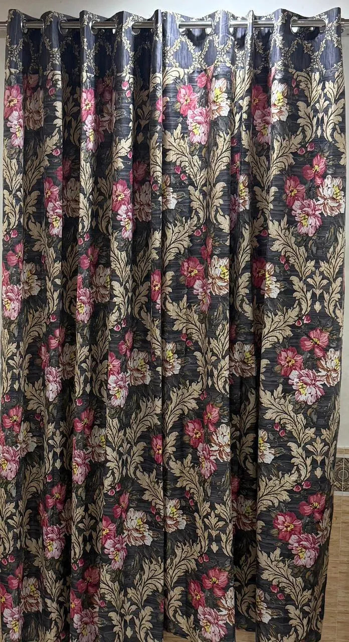 Grey floral cotton curtains 2 pcs set 60x102 inch panels, soft breathable curtains for bedroom living room elegant home decor use