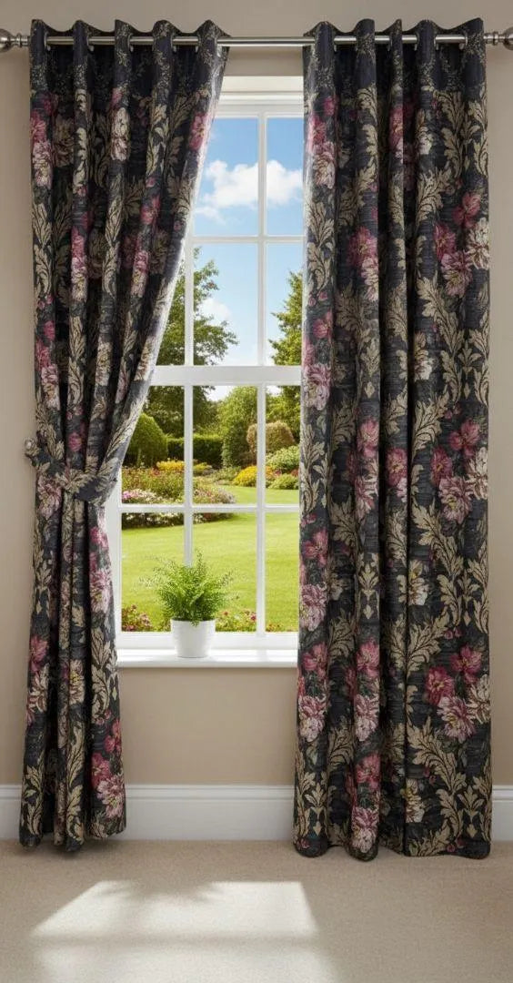 Grey floral cotton curtains 2 pcs set 60x102 inch panels, soft breathable curtains for bedroom living room elegant home decor use